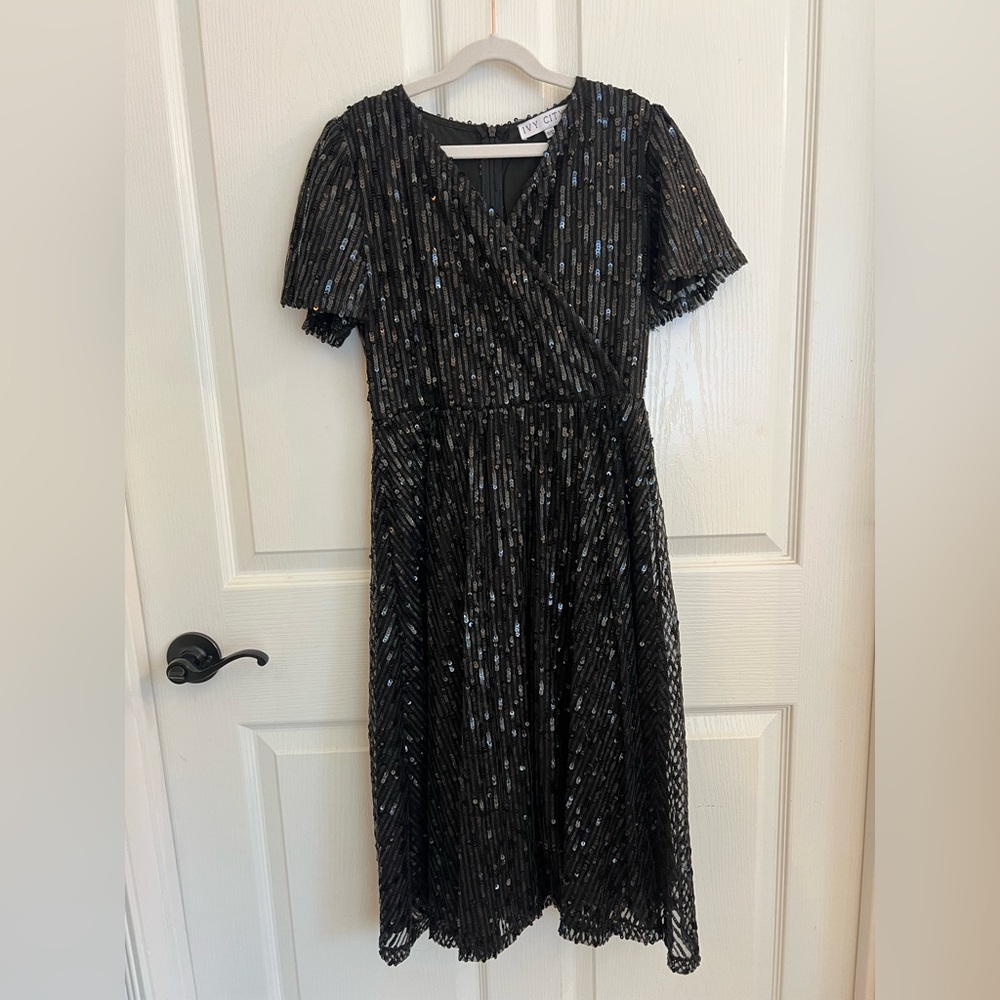 Ivy City Co Girls Holiday Goldie sequin Dress in black 11/12 T